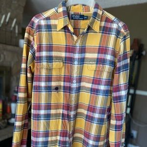 Polo Flannel Button-Up XL yellow/orange/blue/white